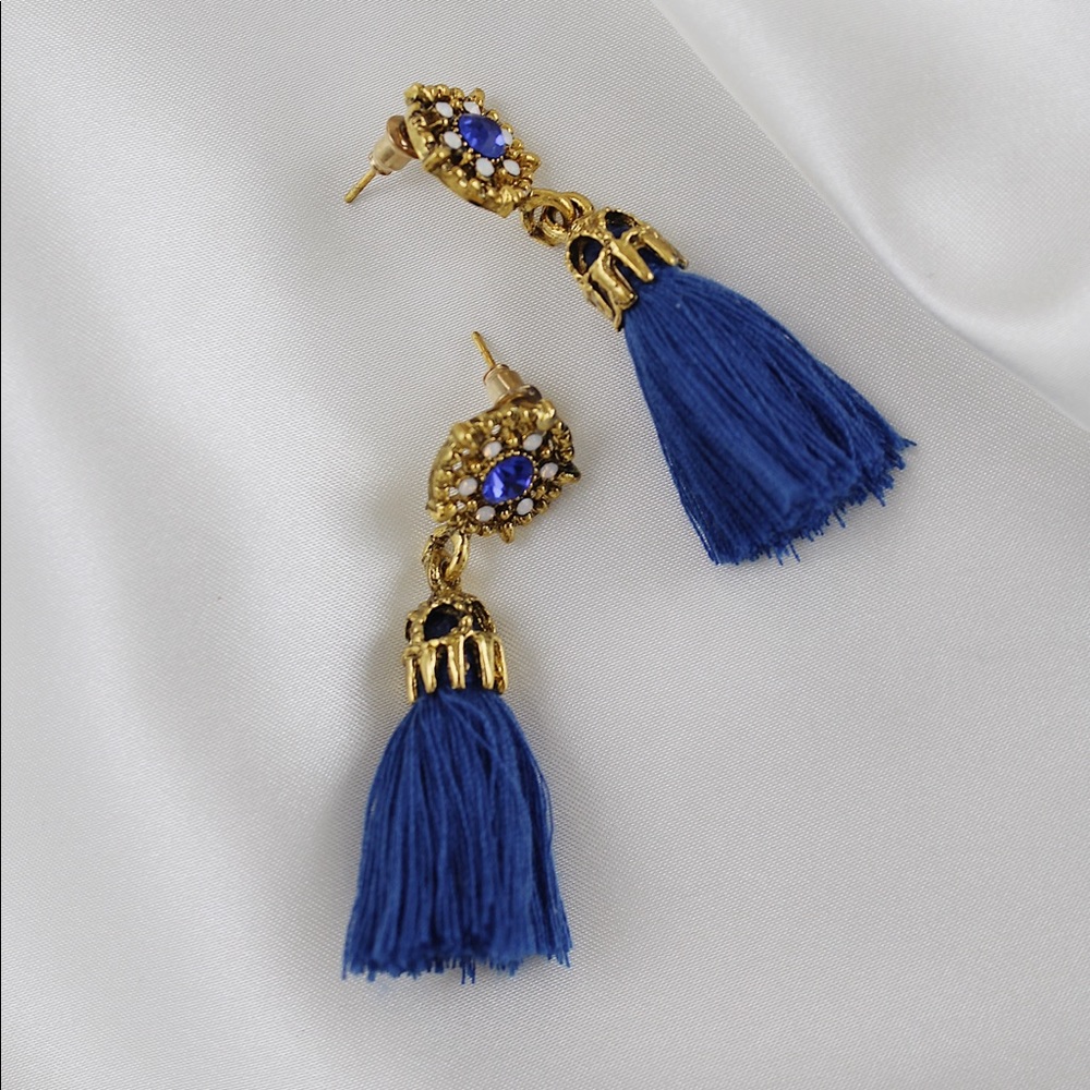 STORE CLOSING SALE! Gold Blue Tassel Earrings